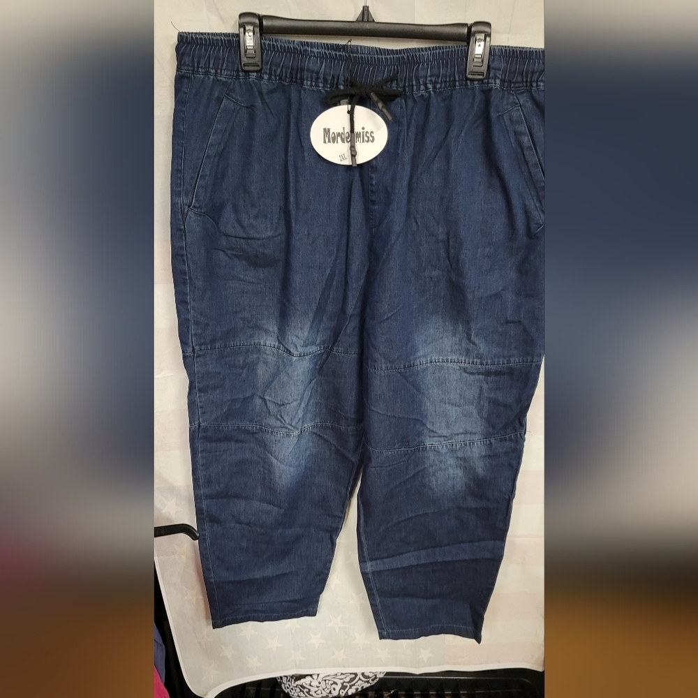 Mordenmiss Denim 2 Front & 1 Back Pockets 2xl Pants Elastic Waist Faded Areas